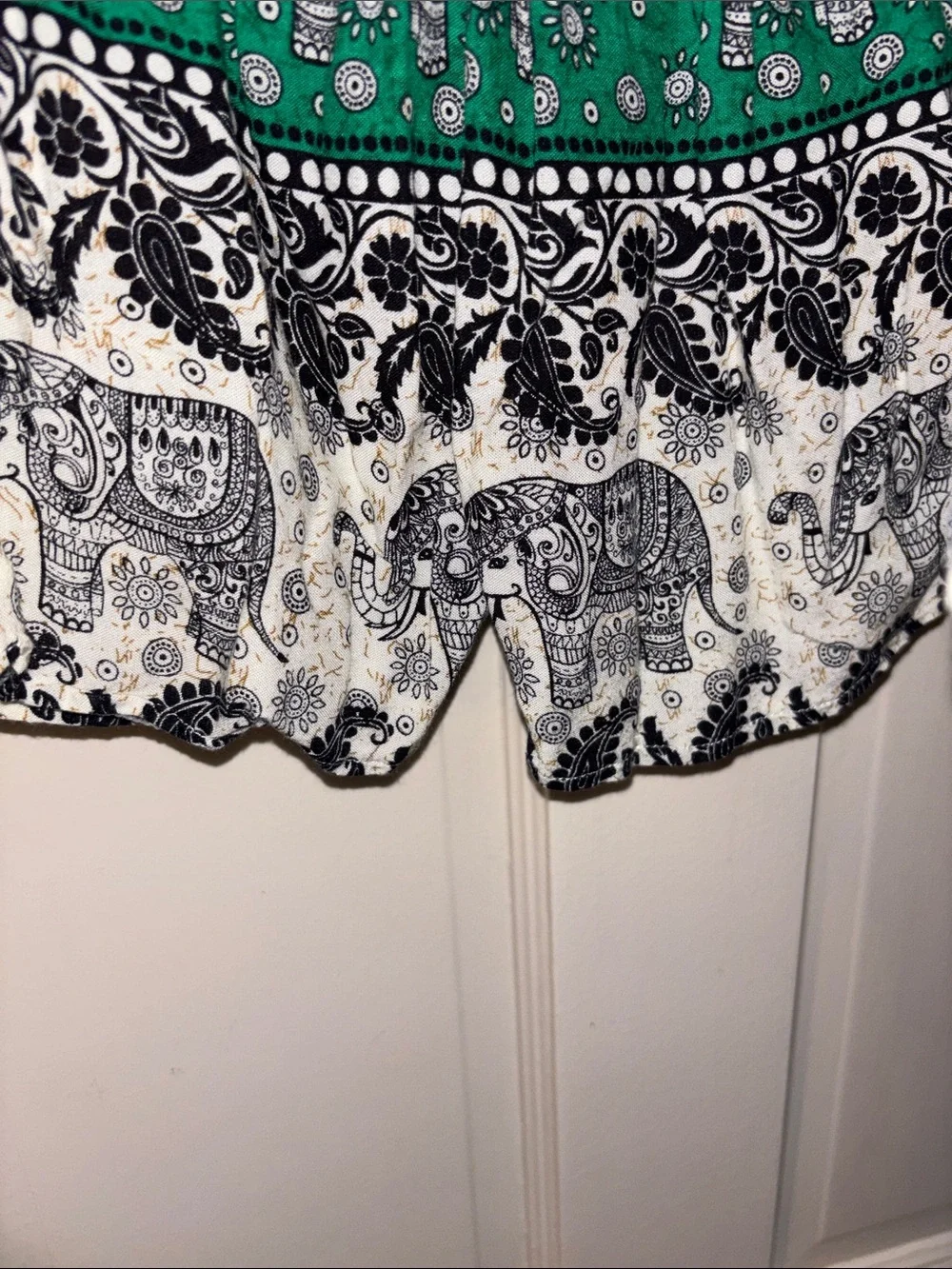 Thailand top and bottom Elephant Print Flounce Tank Top - Green / Black / White